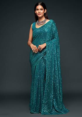 Blue Sequin Embroidered Georgette Sarees
