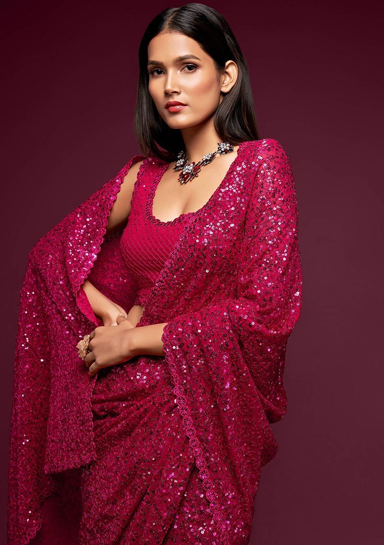 Pink Sequin Embroidered Georgette Sarees
