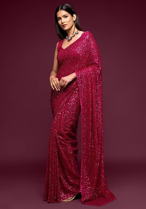 Pink Sequin Embroidered Georgette Sarees
