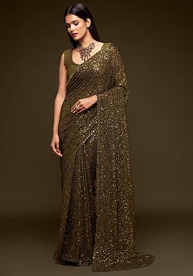 Green Sequin Embroidered Georgette Sarees