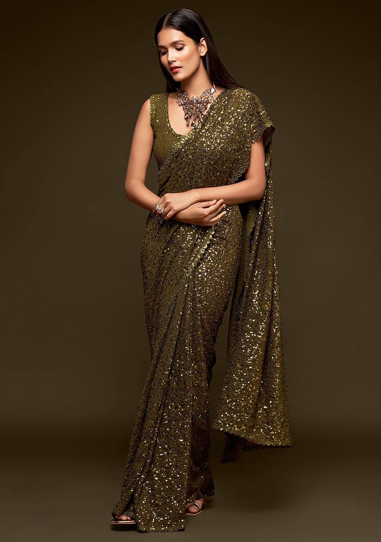 Green Sequin Embroidered Georgette Sarees