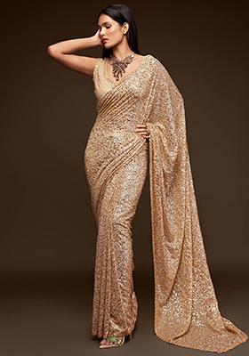 Cream Sequin Embroidered Georgette Sarees