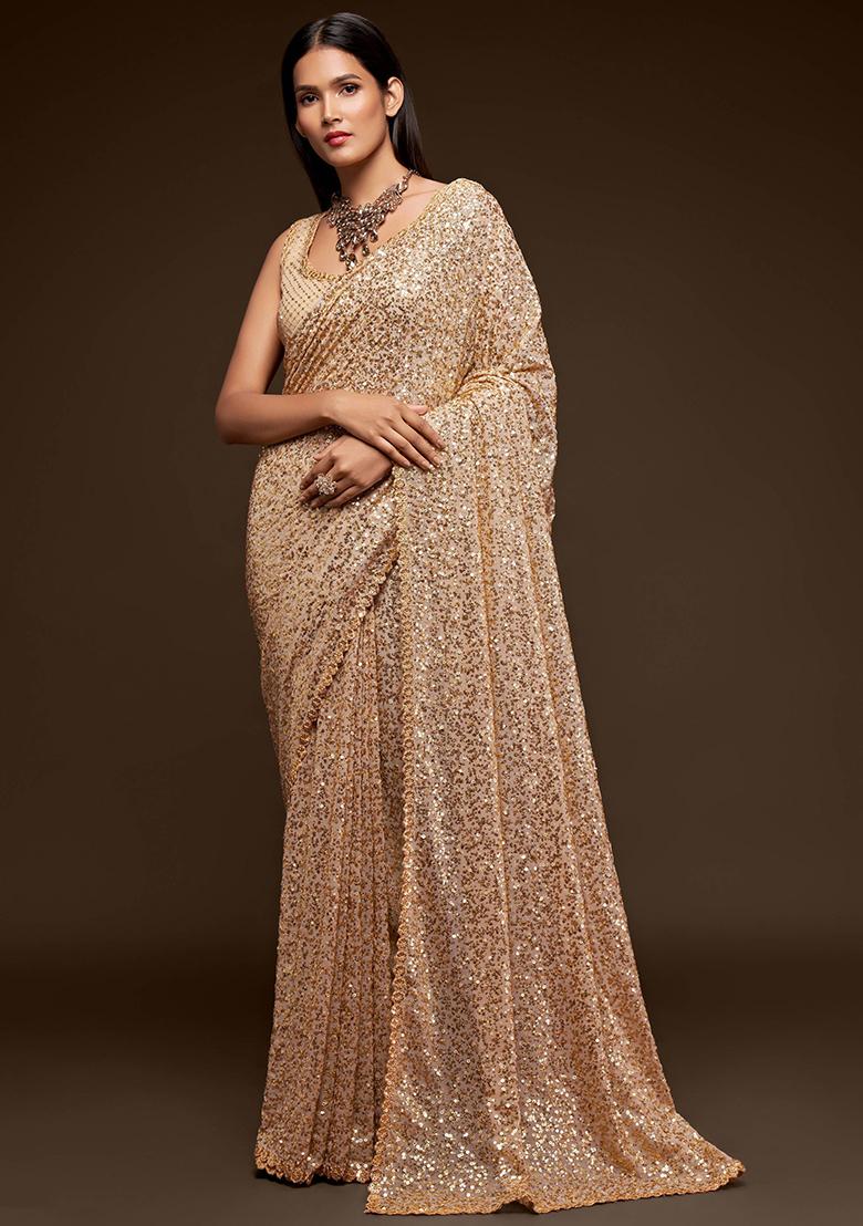 Cream Sequin Embroidered Georgette Sarees