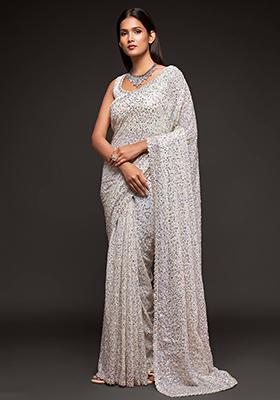 White Sequin Embroidered Georgette Sarees