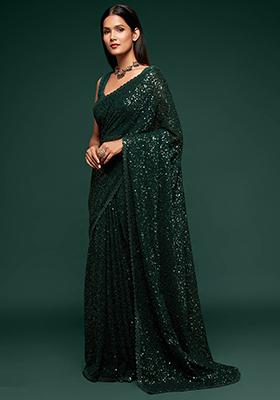Green Sequin Embroidered Georgette Sarees
