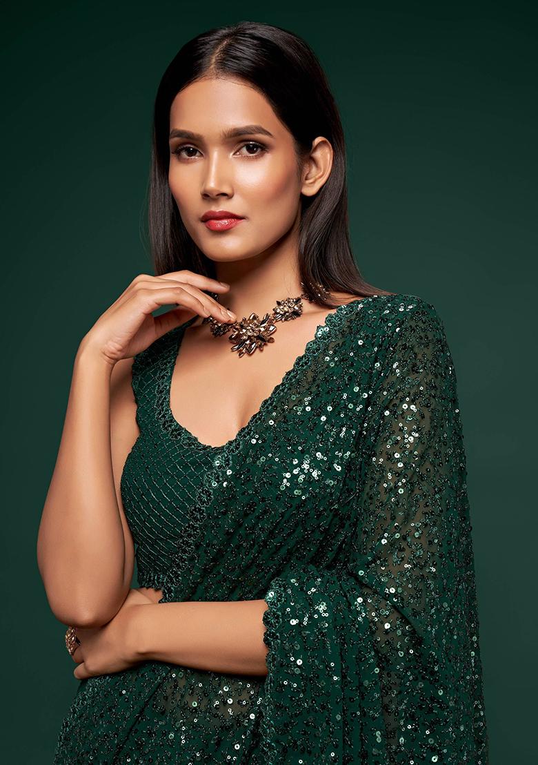 Green Sequin Embroidered Georgette Sarees