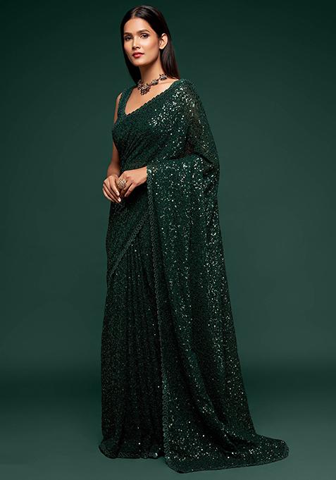 Green Sequin Embroidered Georgette Sarees