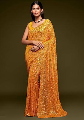 Yellow Sequin Embroidered Georgette Sarees