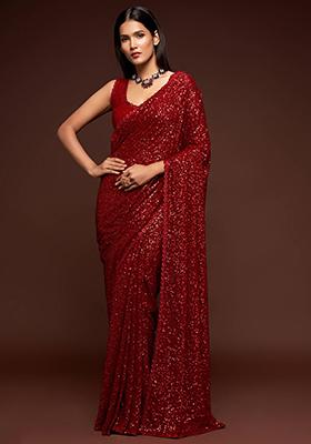 Red Sequin Embroidered Georgette Sarees