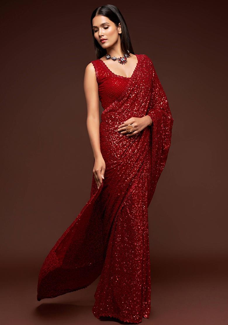 Red Sequin Embroidered Georgette Sarees