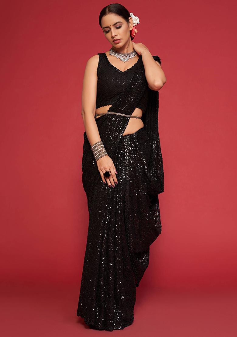 Black Sequin Embroidered Georgette Sarees
