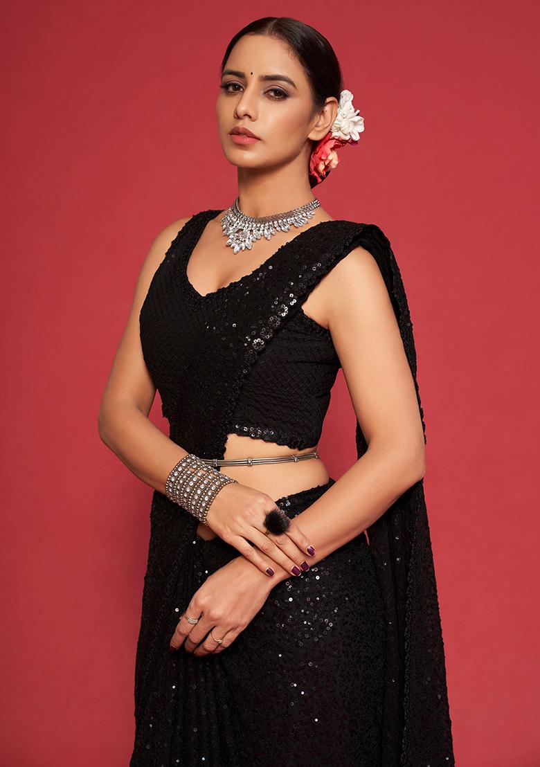 Black Sequin Embroidered Georgette Sarees