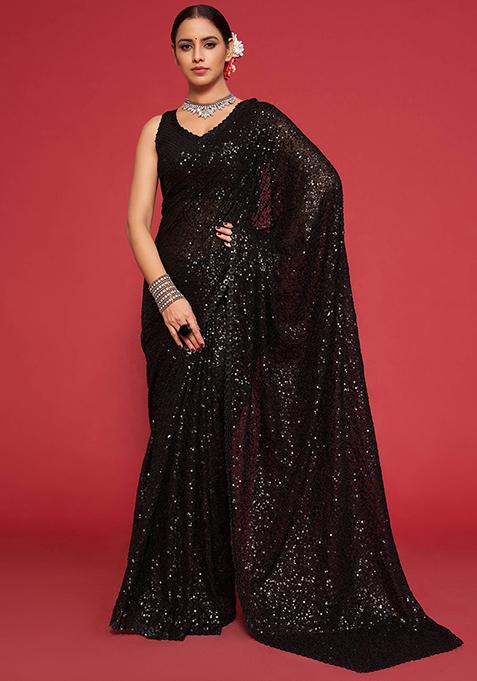 Black Sequin Embroidered Georgette Sarees