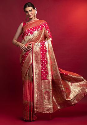 Red Floral Print Silk Sarees