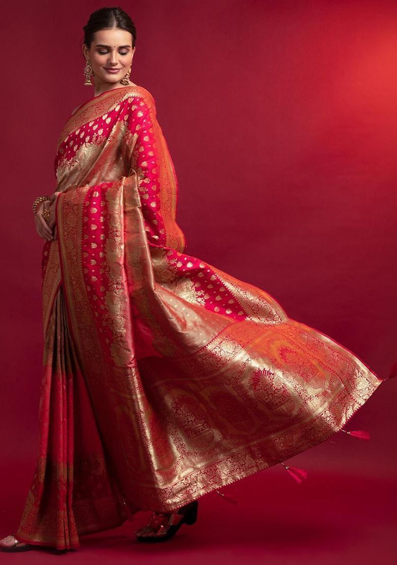 Red Floral Print Silk Sarees