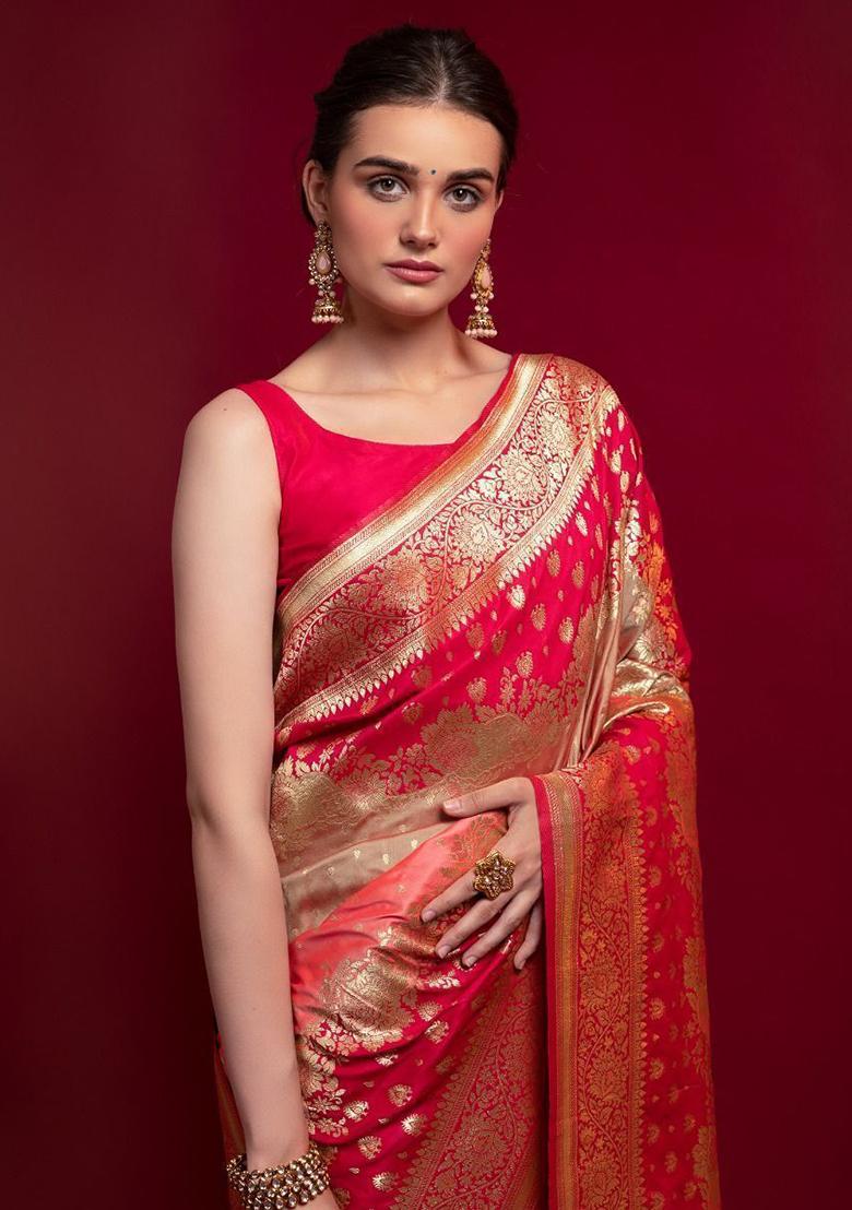 Red Floral Print Silk Sarees