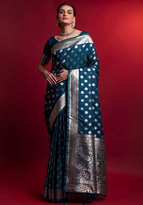 Blue Zari Weaving Silk Sarees