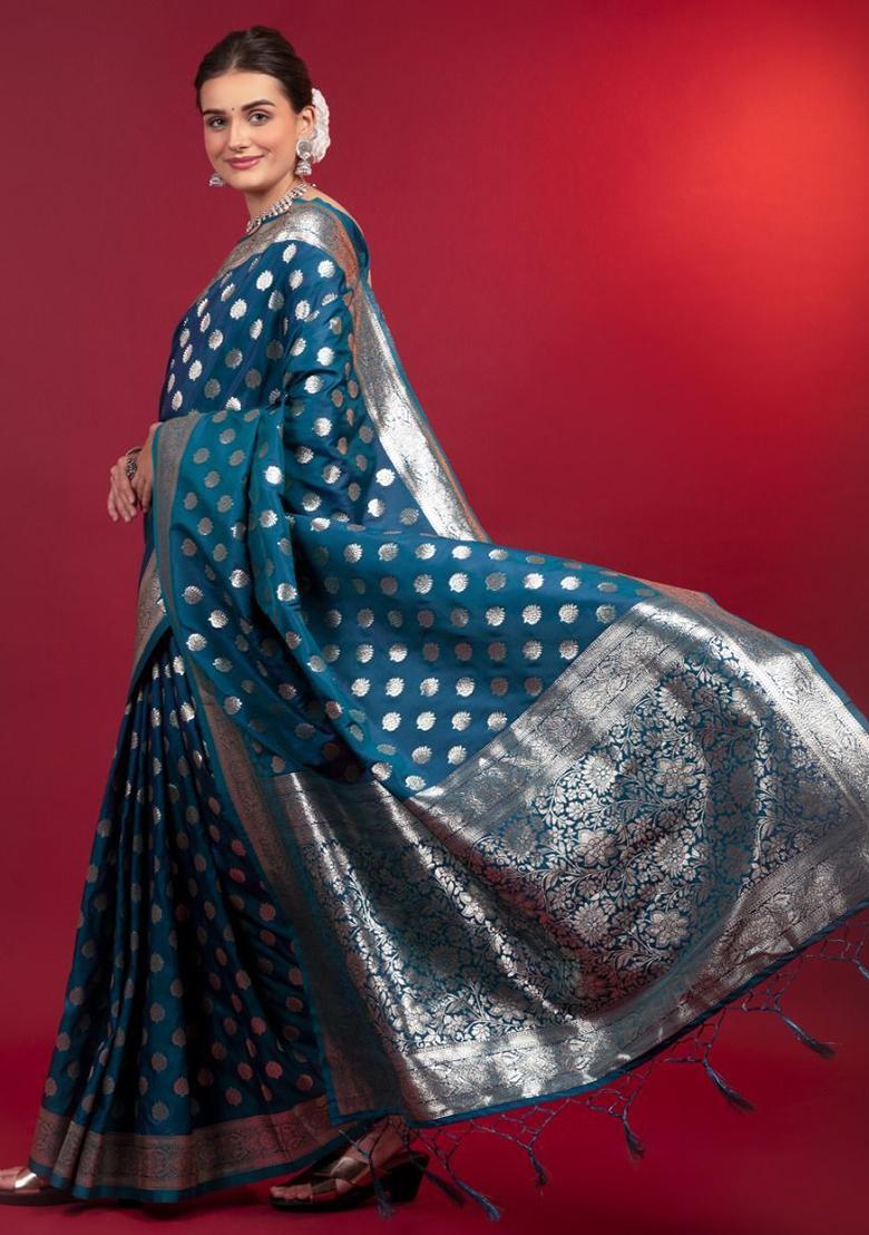 Blue Zari Weaving Silk Sarees