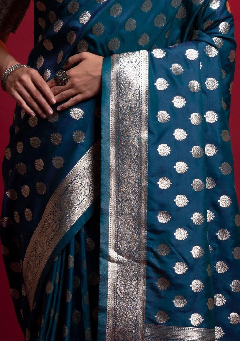 Blue Zari Weaving Silk Sarees
