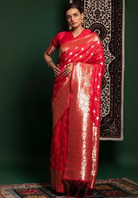 Red Zari Weaving Silk Sarees