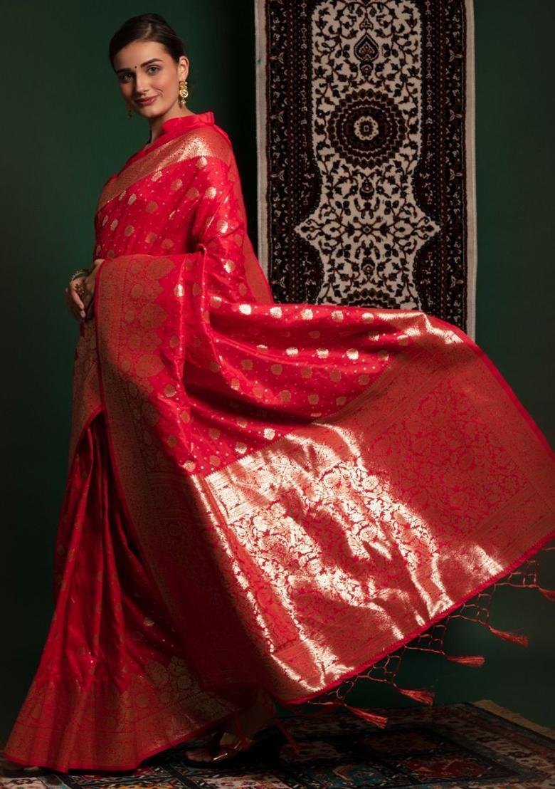 Red Zari Weaving Silk Sarees
