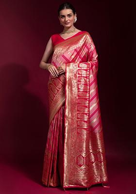 Pink Zari Weaving Silk Sarees