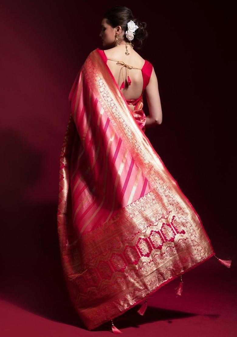 Pink Zari Weaving Silk Sarees