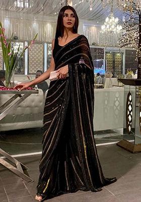 Black Sequin Embroidered Georgette Sarees