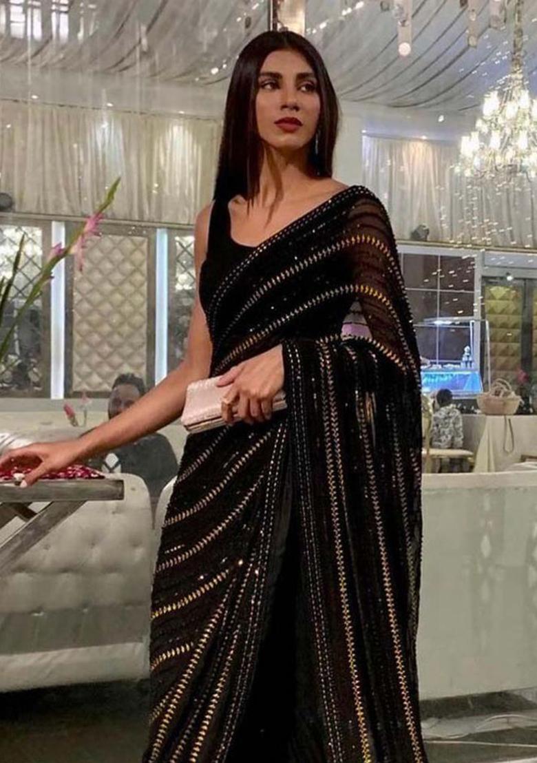 Black Sequin Embroidered Georgette Sarees
