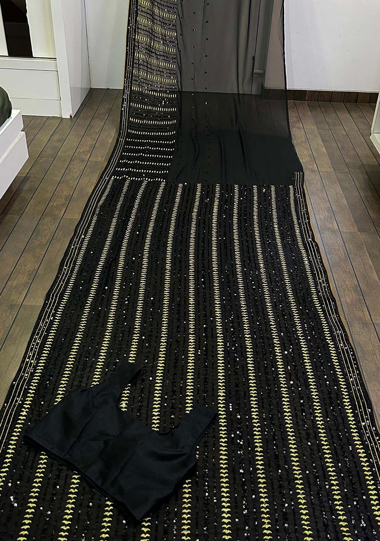 Black Sequin Embroidered Georgette Sarees