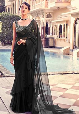 Black Sequin Embroidered Organza Sarees