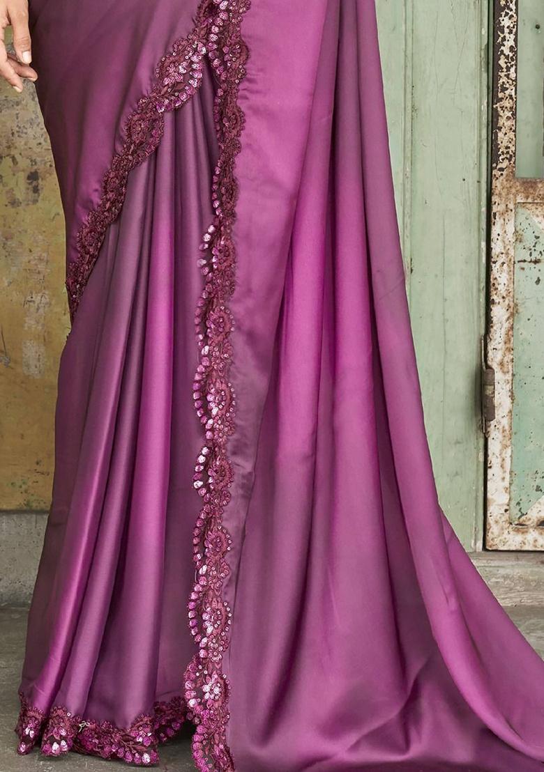 Wine Embroidered Satin Sarees