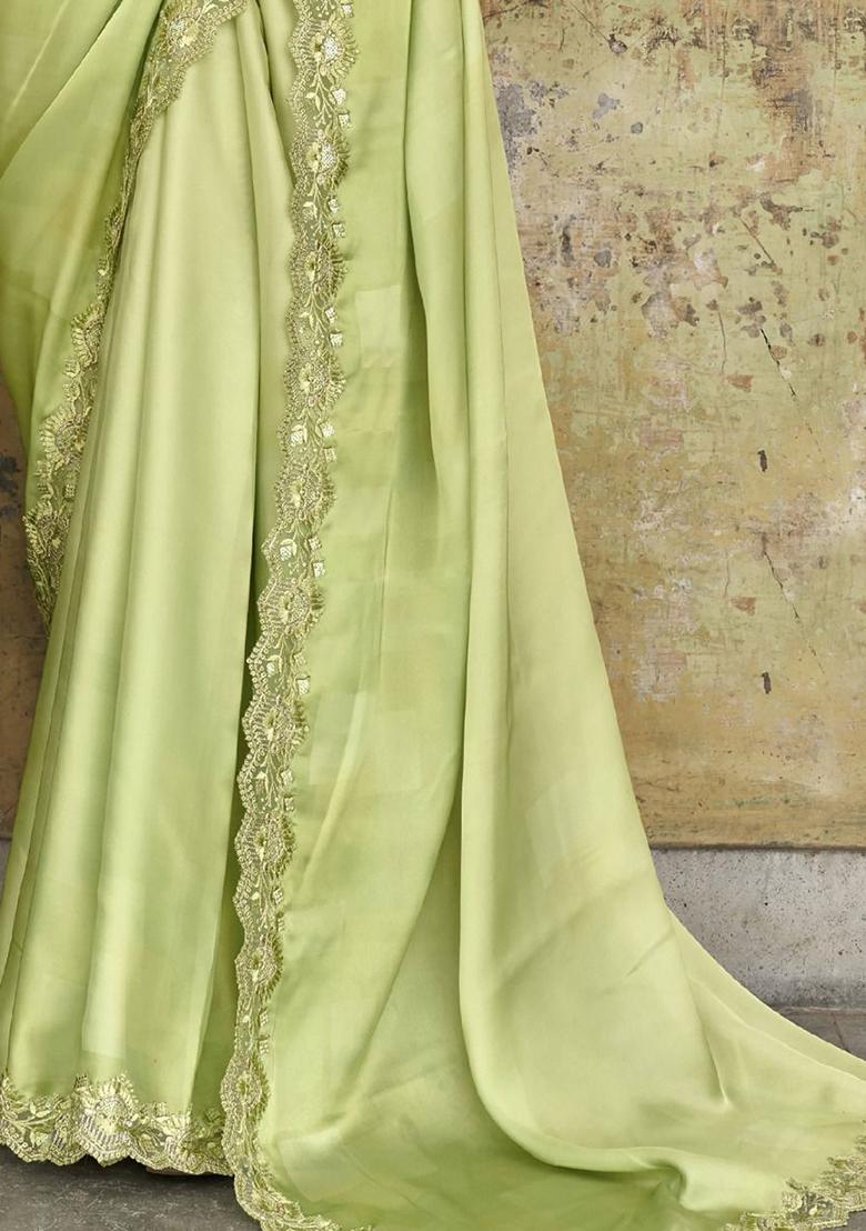 Green Sequin Embroidered Satin Sarees