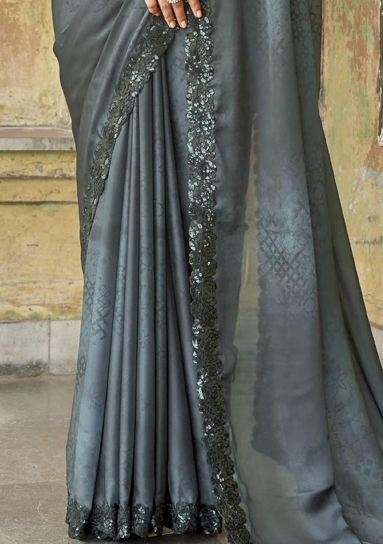 Black Sequin Embroidered Satin Sarees