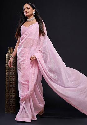 Pink Sequin Embroidered Georgette Sarees