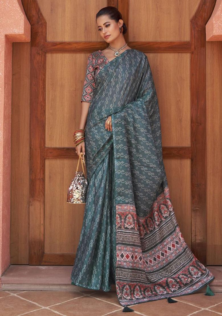 Blue Digital Print Crepe Sarees