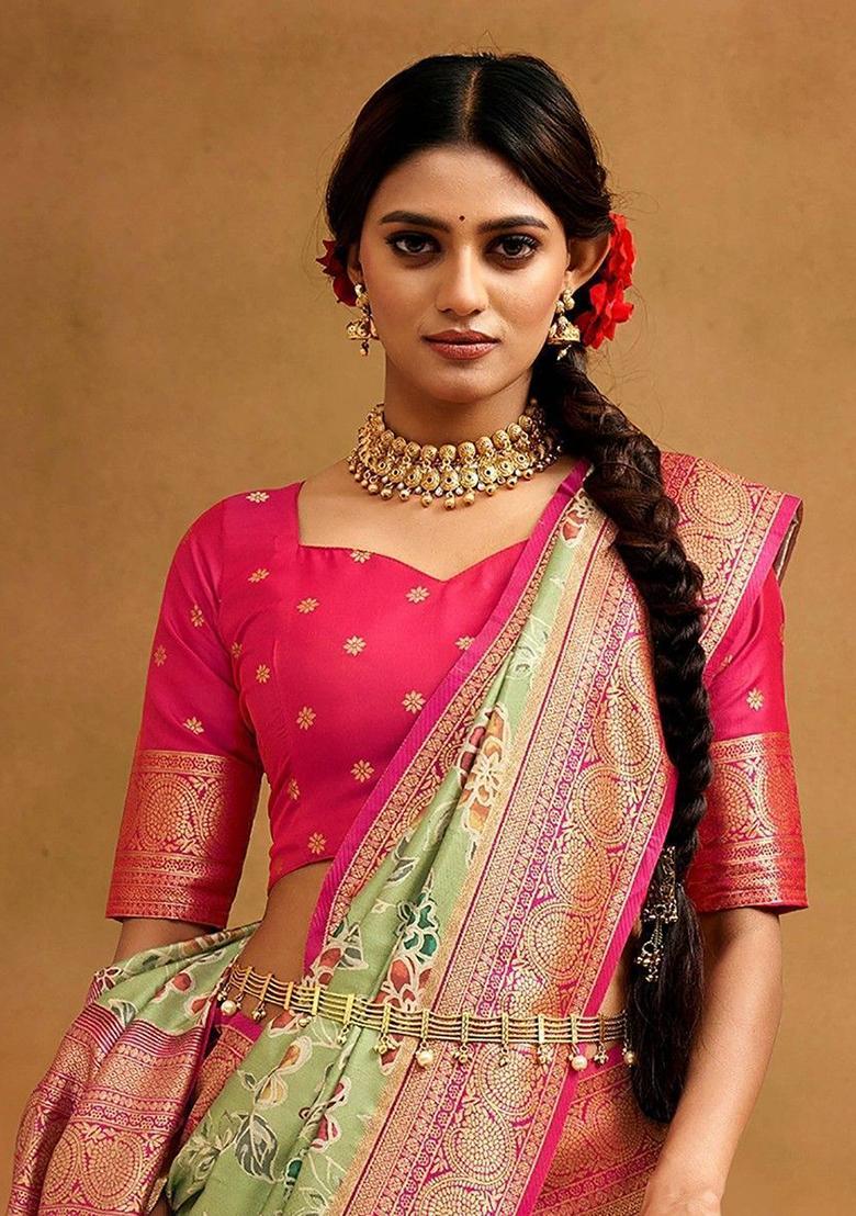 Green Printed Banarasi Silk  Sarees