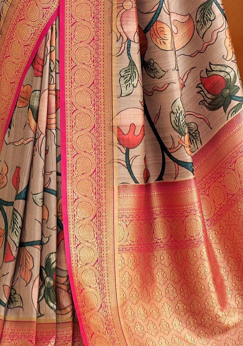 Cream Printed Banarasi Silk  Sarees
