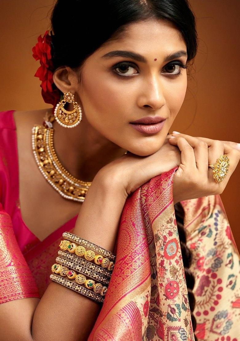 Beige Printed Banarasi Silk  Sarees