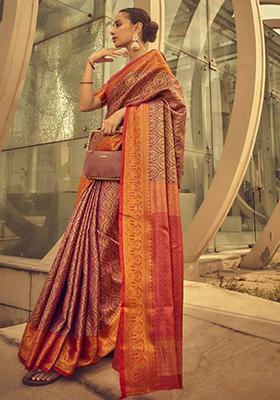 Brown Zari Woven Silk Sarees