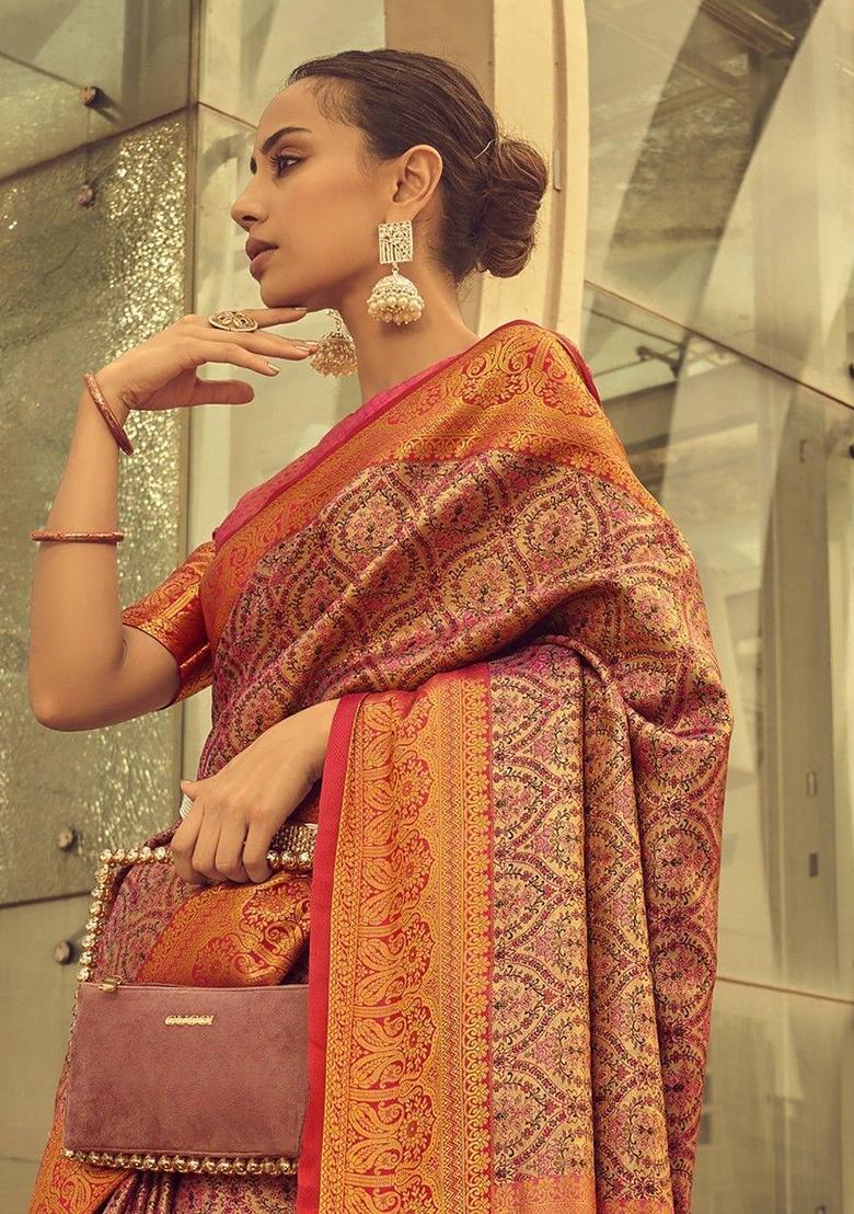 Brown Zari Woven Silk Sarees