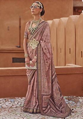 Pink Digital Print Silk Sarees