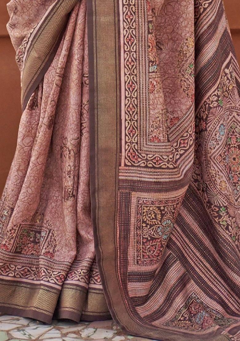Pink Digital Print Silk Sarees