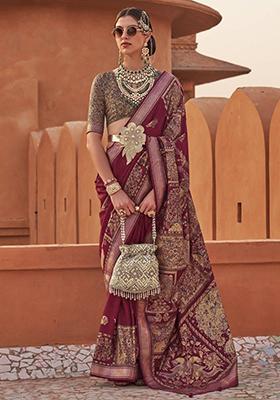 Maroon Digital Print Silk Sarees