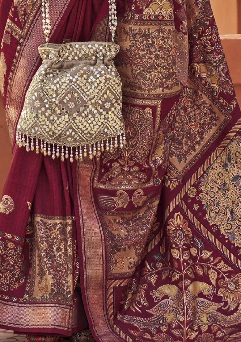 Maroon Digital Print Silk Sarees