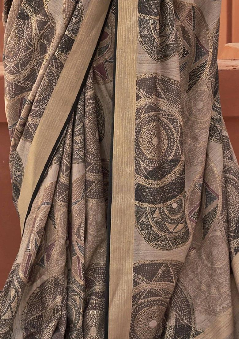 Brown Digital Print Silk Sarees