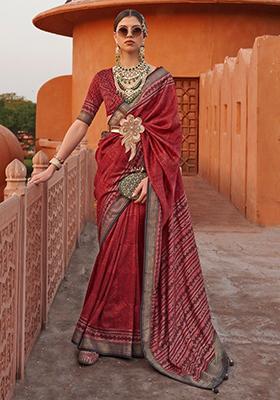 Red Digital Print Silk Sarees