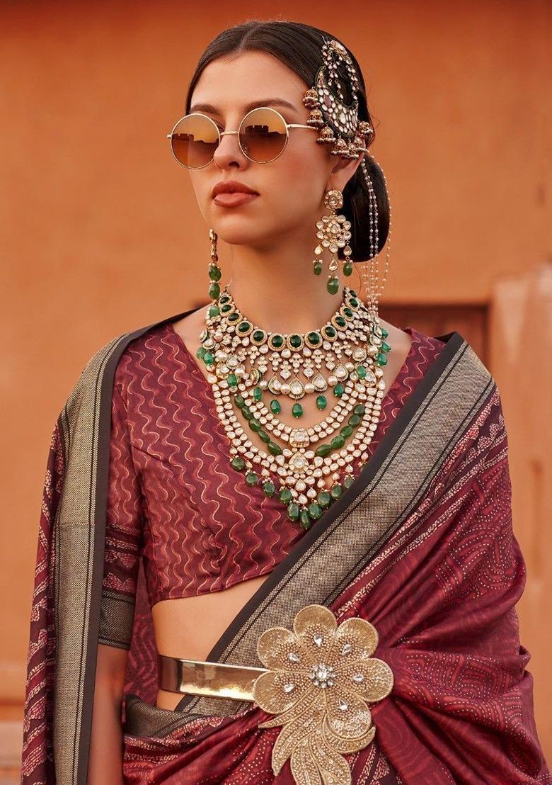 Red Digital Print Silk Sarees