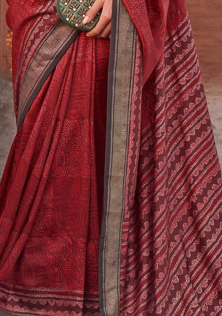 Red Digital Print Silk Sarees