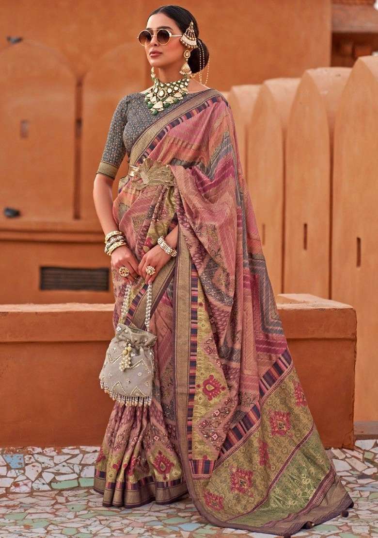 Multicolour Digital Print Silk Blend Sarees for Diwali and Festive Wear - Indya